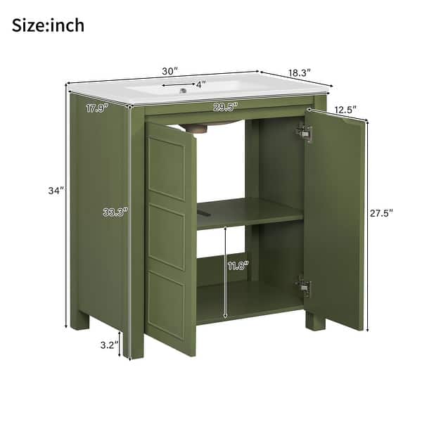 dimension image slide 13 of 14, GDFStudio - Elysia Wood Bathroom Vanity with Ceramic Sink & Storage Cabinet Organizer