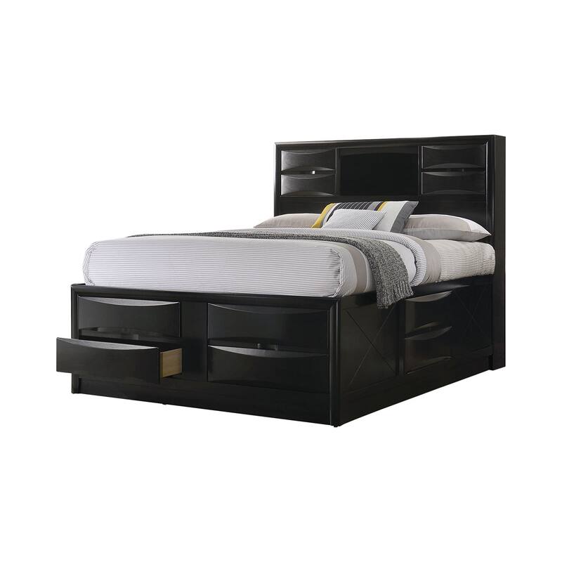 Wood Bed with Storage Drawers in Black - California King