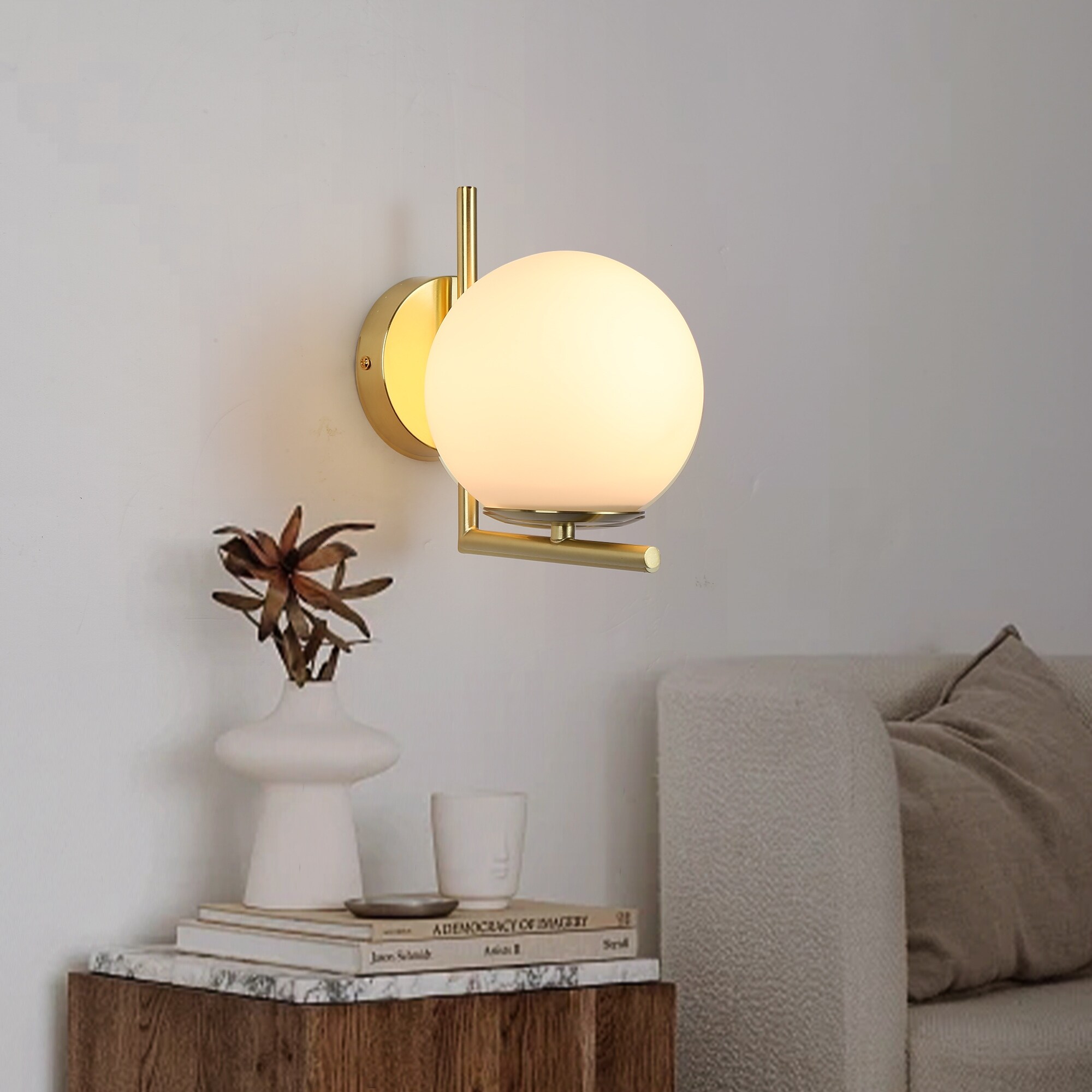 Modern Brass Gold Globe Glass Plug in Wall Sconce-Indoor Wall