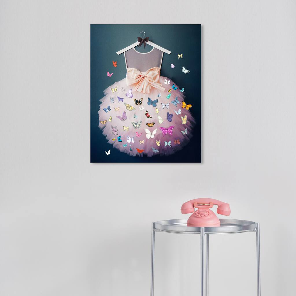 Wynwood Studio Fashion and Glam Tutu Butterflies Night White and Traditional Wall Art Canvas Print