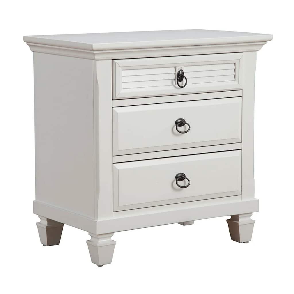 Pine Wood 3 Drawer Nightstand in White