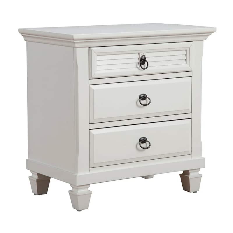 Pine Wood 3 Drawer Nightstand in White