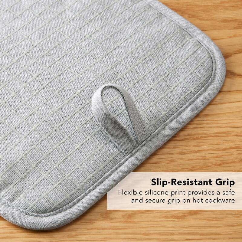 KITCHENAID Gourmet Series Gridlines Pot Holders 2-Pack Set, Heat Resistant up to 600°F, Soft Silicone Grip, Magnetic Cuff