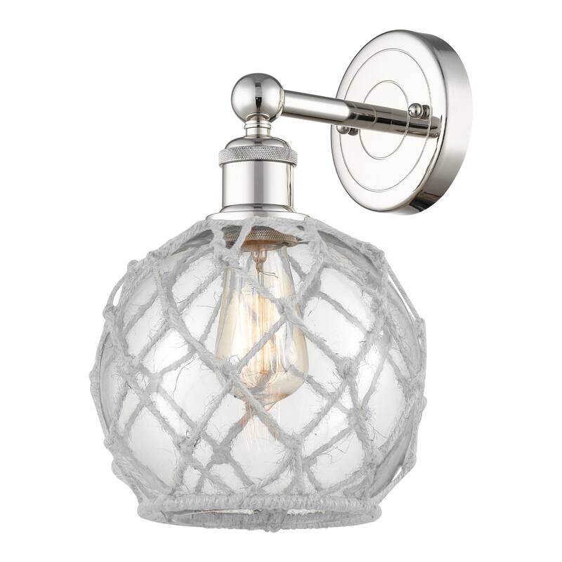 Innovations Lighting 616-1W-13-8 Farmhouse Rope Sconce Farmhouse Rope - Polished Nickel / Clear Glass with White Rope