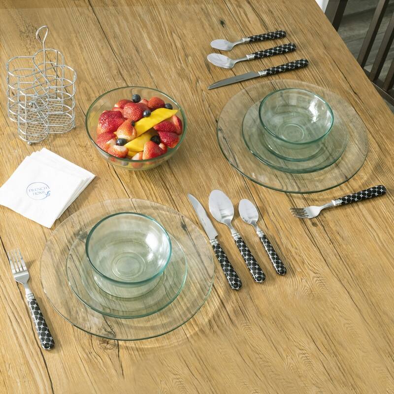 French Home Bistro 16-Piece Stainless Steel Flatware Set, Abstract Butterfly, Service for 4