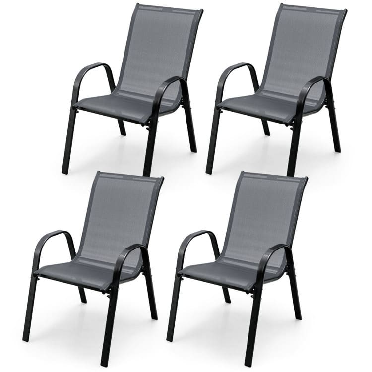 4 Pieces Stackable Patio Dining Chairs Set with Armrest - 29" x 21.5" x 35.5" (L x W x H)