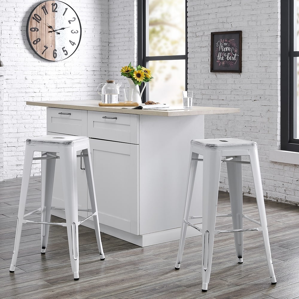 AC Pacific 30 In Metal Backless Barstool Set of 2