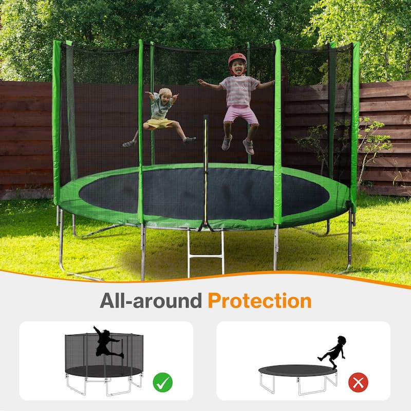 Aoodor Outdoor Trampoline Replacement Net with Zipper, Hooks, Pole Cover
