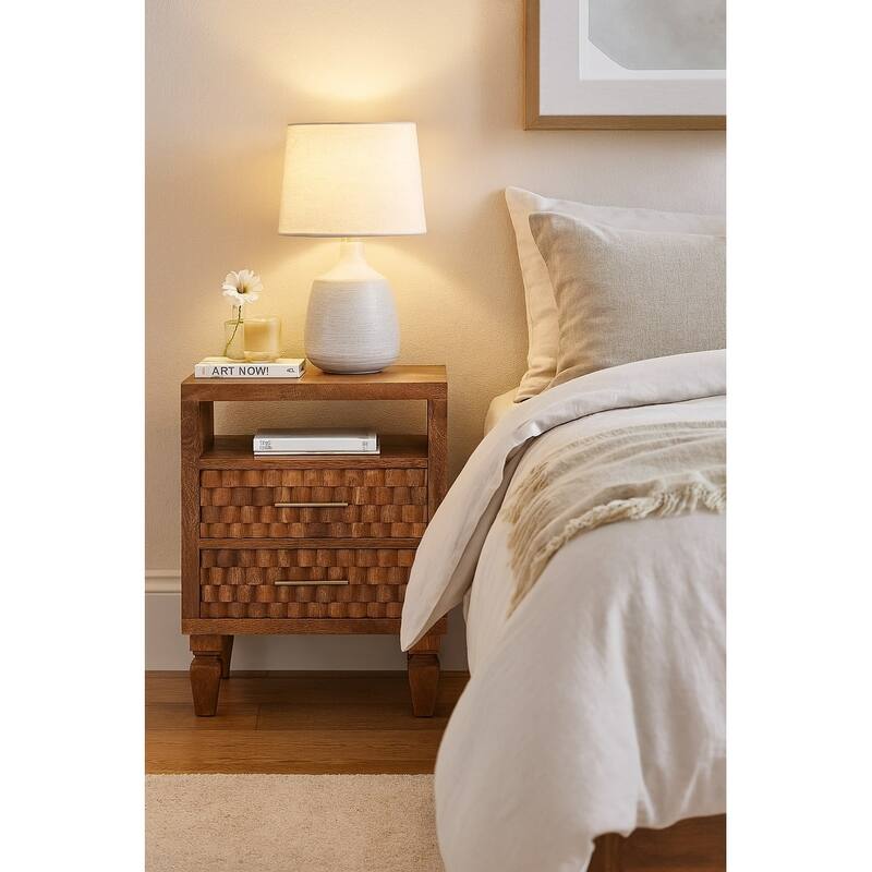 Solid Wood Arno Bedside in Golden Teak,Brown Patter,1-shelf,2-Drawers