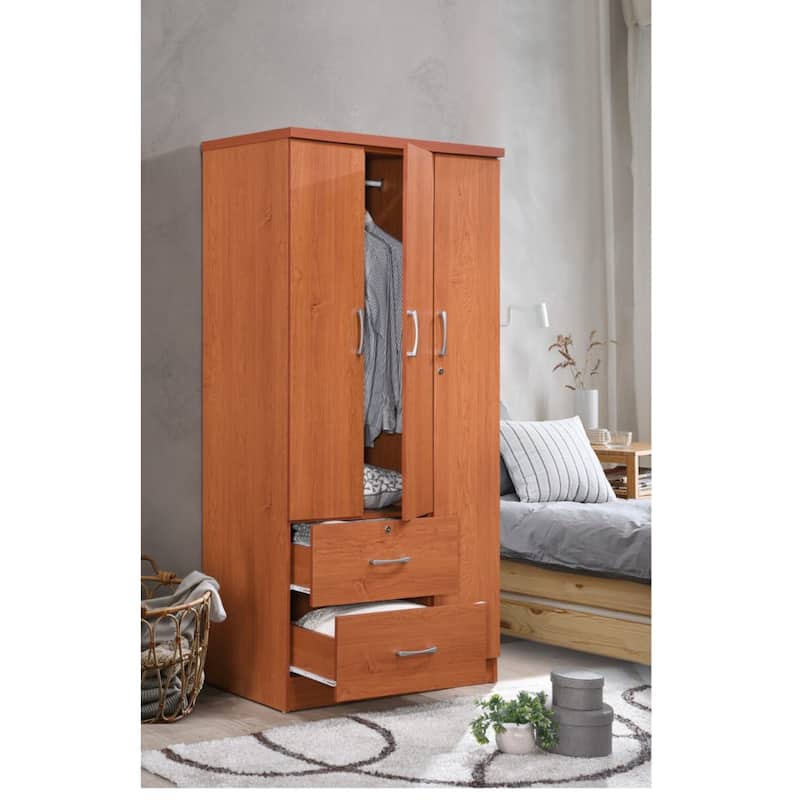 72" Cherry Red 2 Drawers and 3 Shelves with 3 Doors Armoire