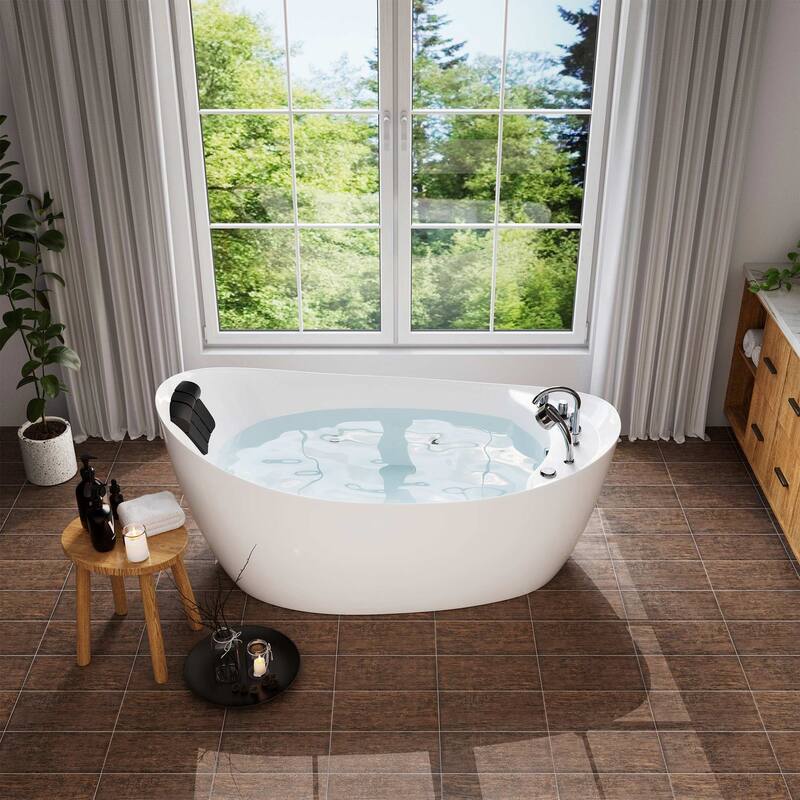 67 in. x 31 in. Center Drain Freestanding Whirlpool Bathtub Hydrotherapy Jetted Soaking Bath Tub - Tub filler in White