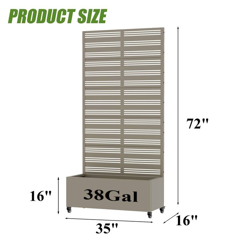 Outdoor Metal Galvanized Privacy Screen Planter Box with Trellis Lockable Wheels