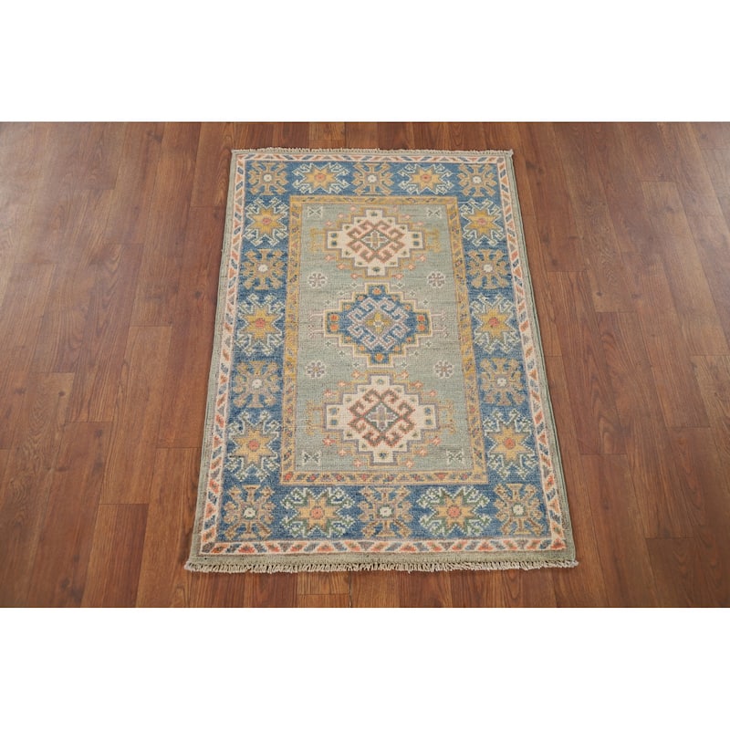 Green Kazak Foyer Rug Handmade Wool Carpet - 2'1" x 3'0"