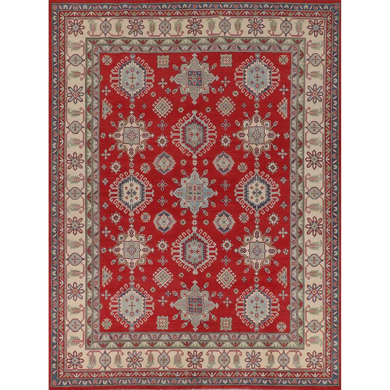 Traditional Red Geometric Kazak Oriental Area Rug Handmade Wool Carpet - 8'1" x 10'0"