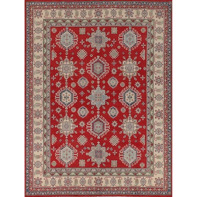 Traditional Red Geometric Kazak Oriental Area Rug Handmade Wool Carpet - 8'1" x 10'0"