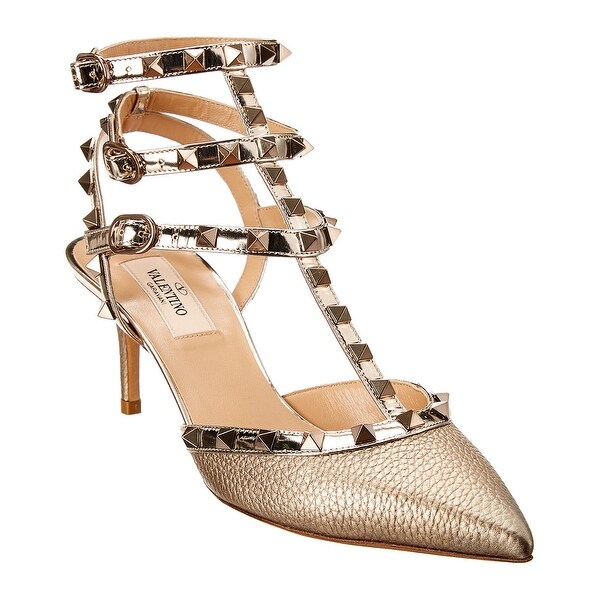valentino rockstud caged 65 leather ankle strap pump
