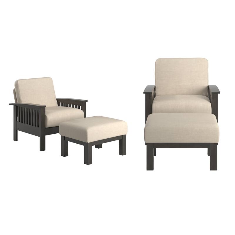 Sigulda Mission-Style Wood Accent Chair with Ottoman