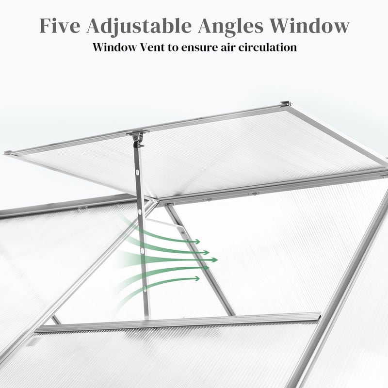 8x6 FT Walk-in Greenhouse With Sliding Door and Vent Window Grey Frame