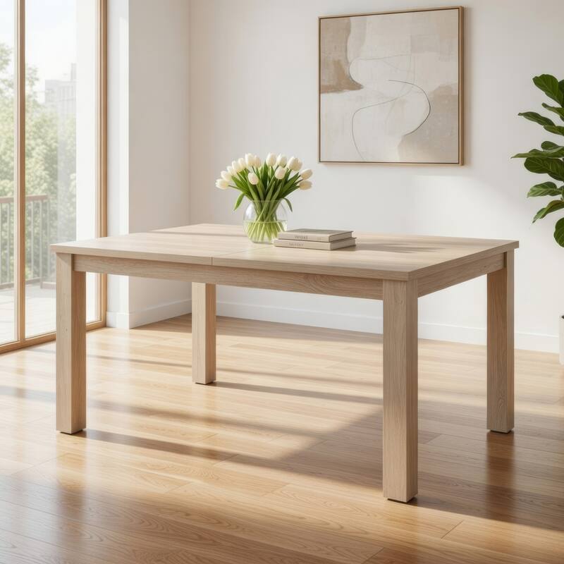 Kizie Dining Table, 94-118 Inch Extendable Top, Tawny Brown Rubberwood