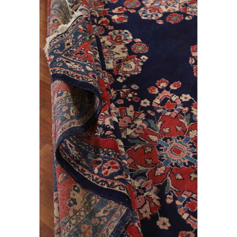 Hand Knotted Oriental 100% Wool Carpet Traditional Floral Navy Blue & Blues Sarouk Area Rug - 18' 7'' X 11' 1''