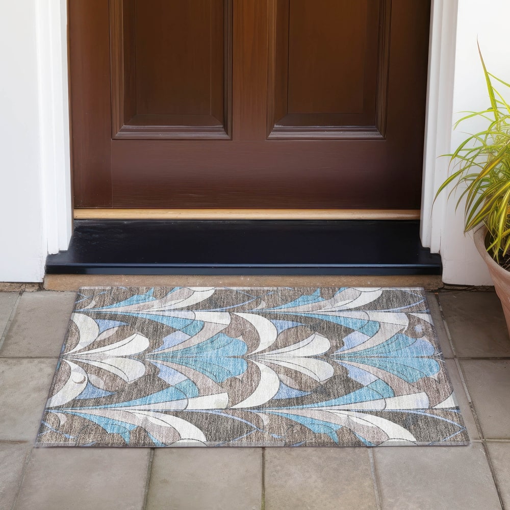 Machine Washable Indoor/Outdoor Modern Mosaic Chantille Rug