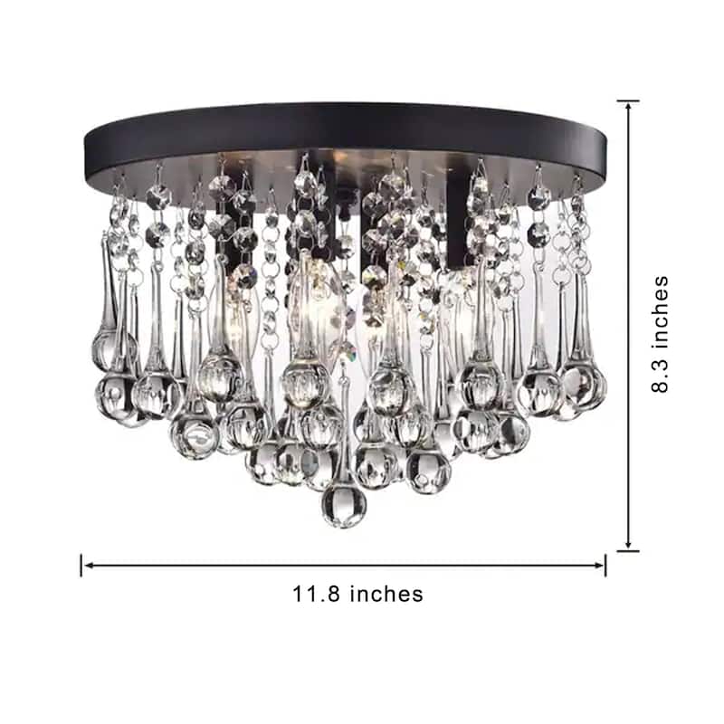 Claudia 4-Light Black Flush Mount with Clear Crystal Drops
