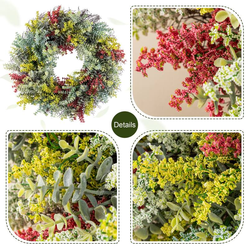 Glitzhome 24"D Mixed Floral Eucalyptus Wreath Includes a Complimentary Black Metal Wreath Hanger