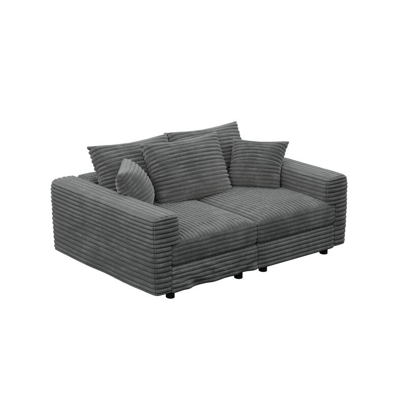 Plush Corduroy Upholstered 3 Seat Sofa , Convertible Deep Seat Lounge Sofa Chair, Cloud Sofa with 5 Soft Pillows
