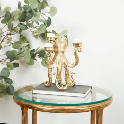 Gold Polystone Textured Octopus Candelabra with Tentacle Candle Slots