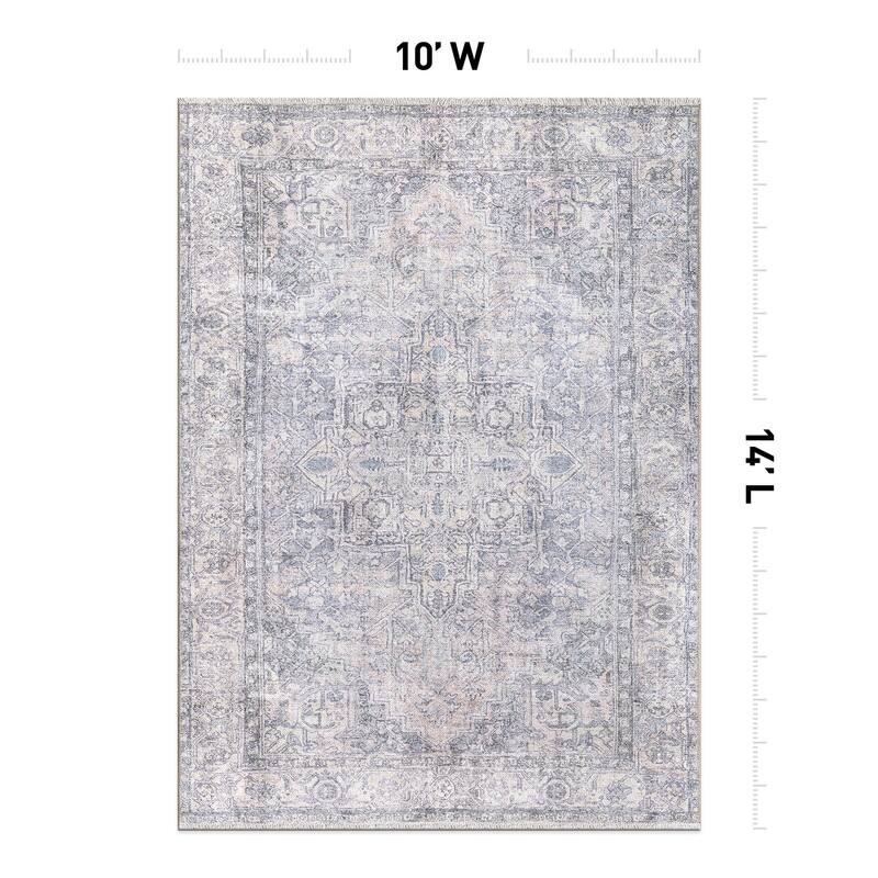World Rug Gallery Distessed Medallion Machine Washable Area Rug