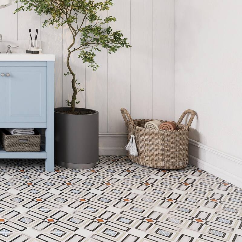 Merola Tile Vaudeville Octagon Deco Ritter with Taco Nacar 7-7/8" x 7-7/8" Porcelain Floor and Wall Tile
