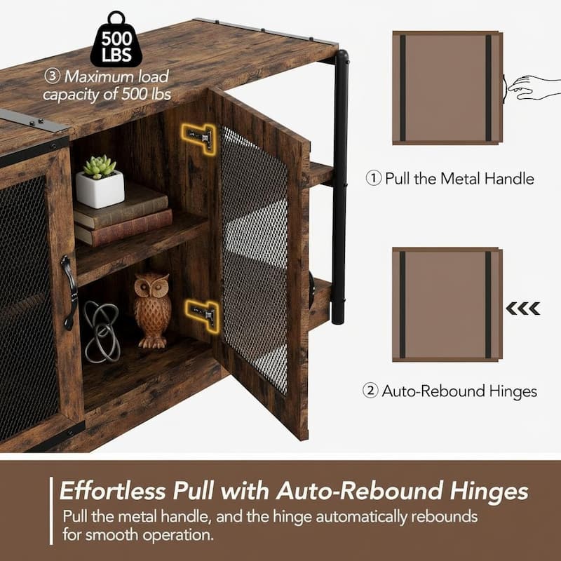 Farmhouse TV Stand, with Double Mesh Doors