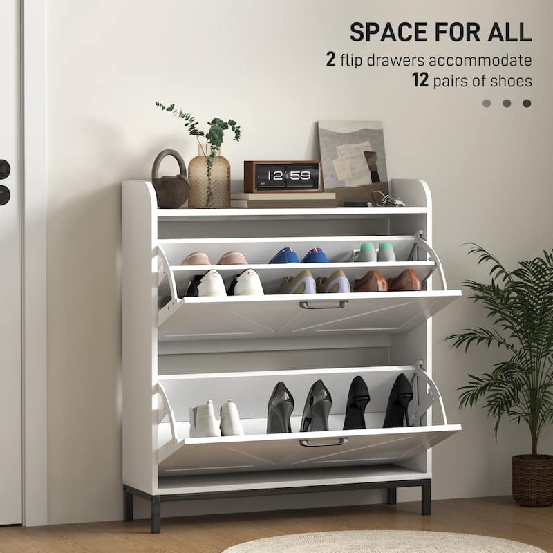 12-Pair Space-Saving Shoe Storage Cabinet with Adjustable Dividers and Flip Drawers Anti-Tip - 29.5" W x 9.4" D x 37" H