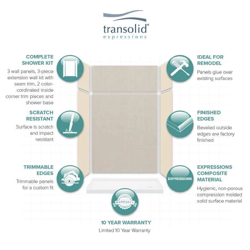 Transolid Expressions 60-in X 32-in X 96-in Glue to Wall Shower Kit - 32" x 60" x 96" - 32" x 60" x 96"