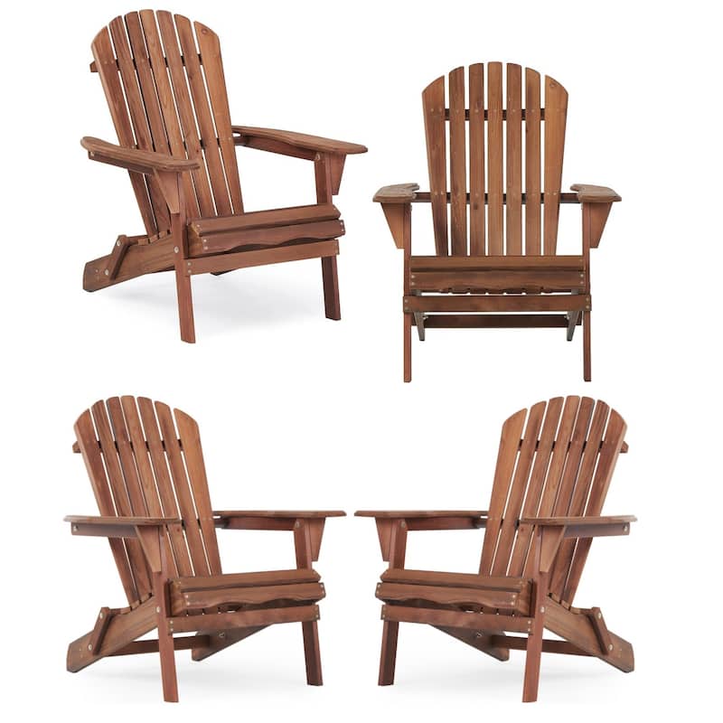 Set of 4 Outdoor Garden Solid Wood Folding Lounge Adirondack Chairs