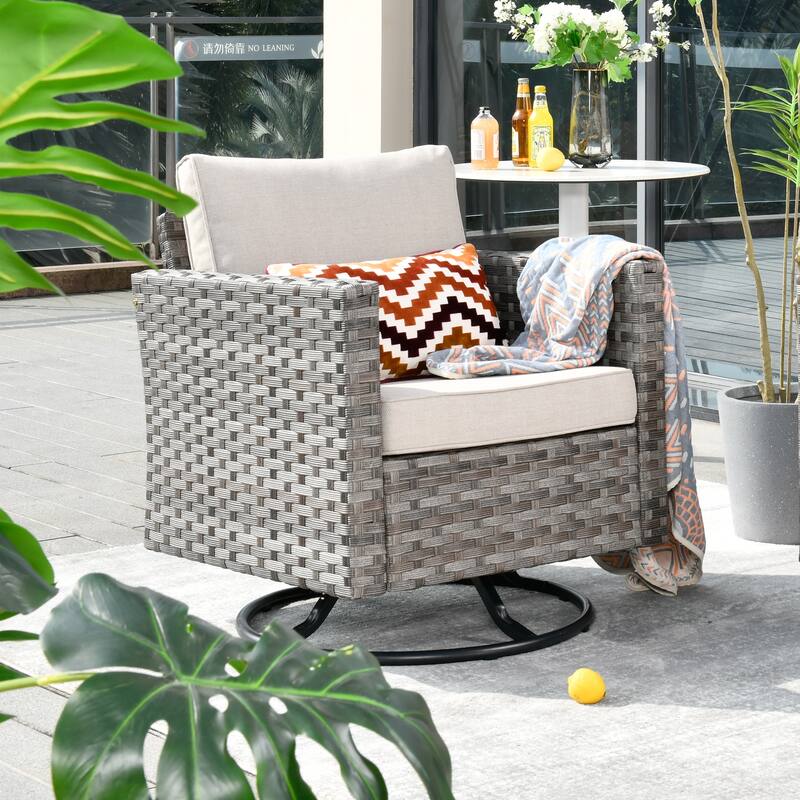 OVIOS Swivel Rocking Wicker Chair - Beige.