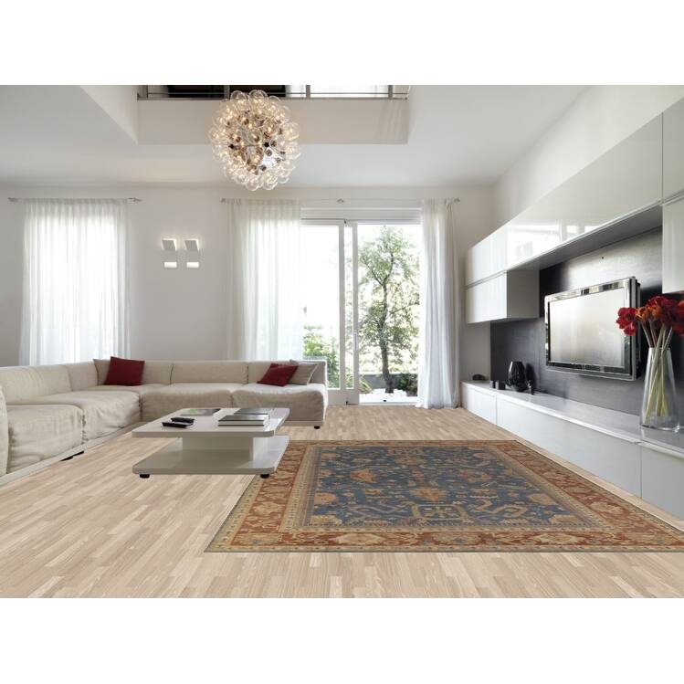 Hand Knotted Oriental 100% Wool Carpet Transitional All-Over Navy Blue & Blues Oushak Area Rug - 13' 11'' X 9' 9''