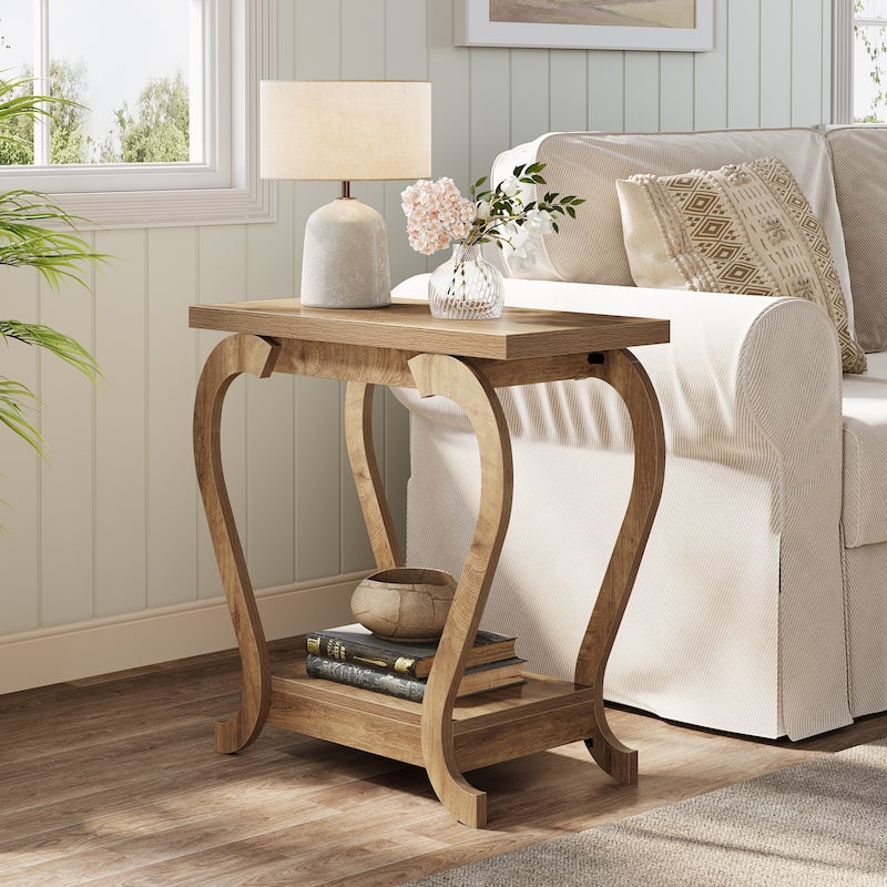 End Side Couch Table 2-Tier Nightstand for Living Room Bedroom - Brown