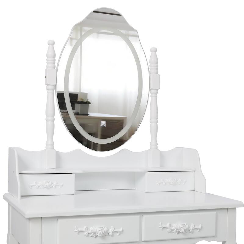 Lighted Princess Vanity Table Set with Mirror & Stool, 4 Drawers & Adjustable LED Light Modes
