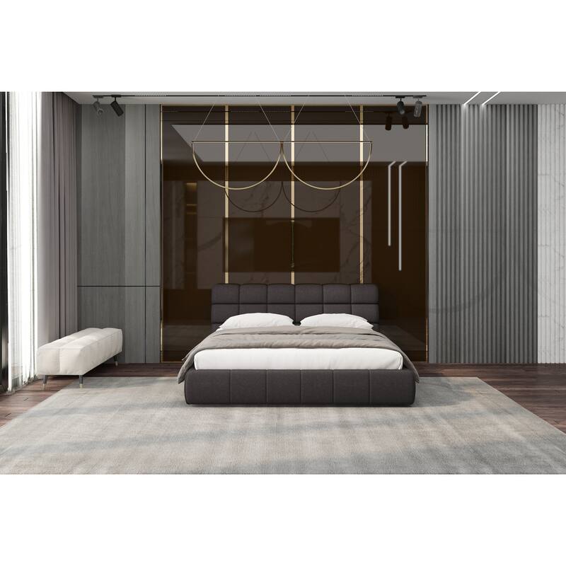 King Size Upholstered Bed - Dark Grey Padded Headboard & Base - Modern Bedroom Furniture