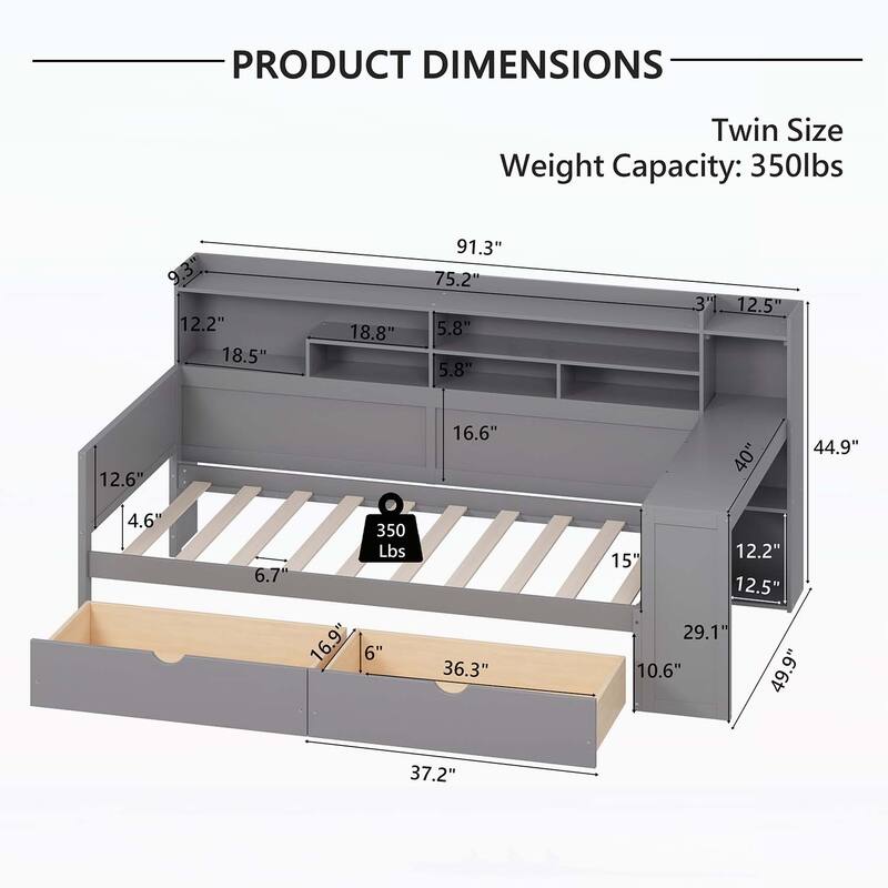 Daybed with Smart Storage and Efficient Study Desk for Space Optimization