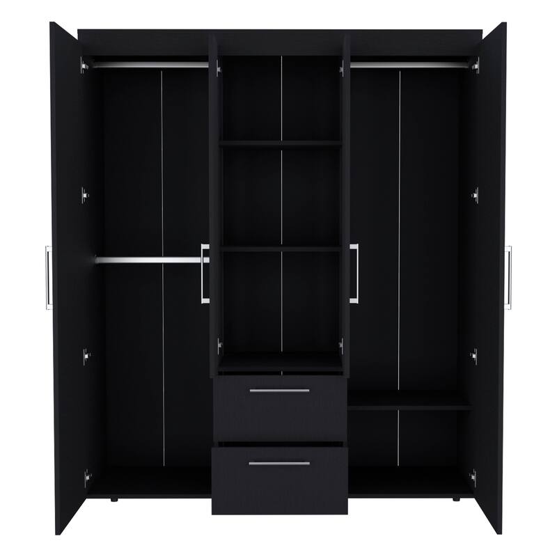 19.8" Modern Four-door Armoire with Multiple Storage Options and Metal Accents