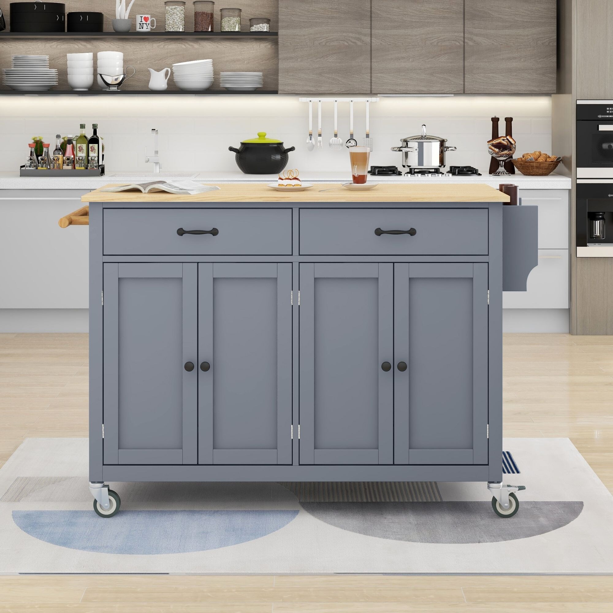 Kitchen Island Cart with Solid Wood Top and Locking Wheels ...