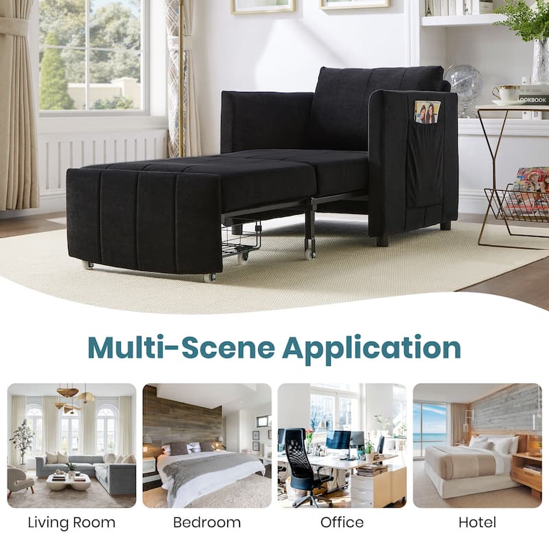 Roomfitters Convertible Sleeper Sofa with Pull-Out Bed 5-Position Adjustable Backrest Side Pockets & Storage Basket