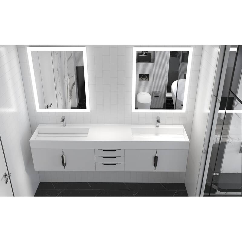 Amazon 84" Wall Mounted Double Bathroom Vanity Set w/ White Top