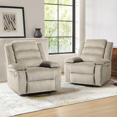 Classic Corduroy Upholstered Push Back Manual Recliner Chair(Set of 2)