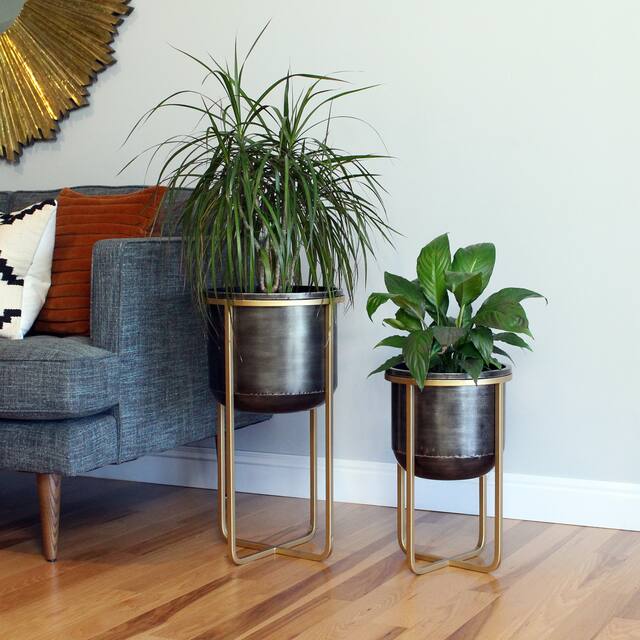 Rizzy Mid-century Pot Planters (Set of 2) - 23.5"H x 13"W x 13"D / 17.5"H x 11"W x 11"D