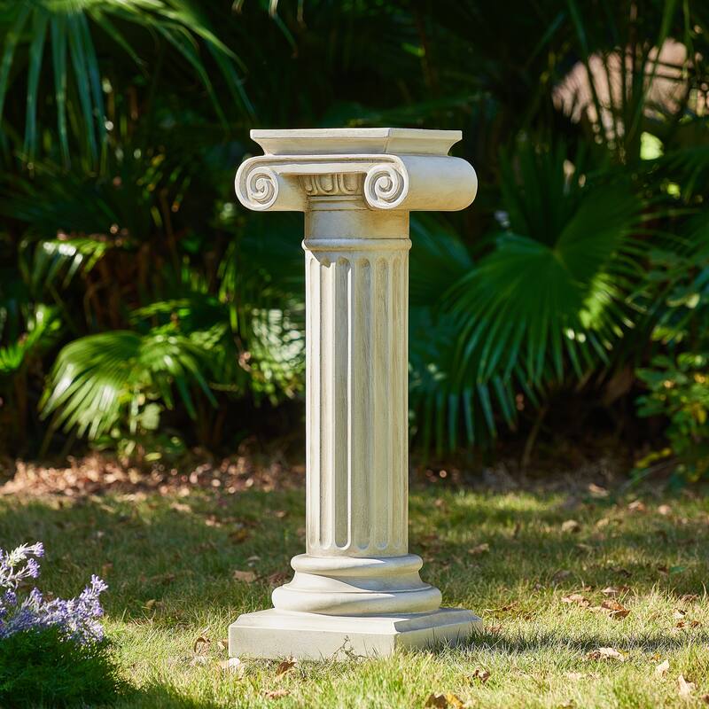 Christopher Knight Home -Saffron Outdoor Handcrafted Greco-Roman MGO Pedestal Column Stand, Fluted Detailed Design - 39.3"H