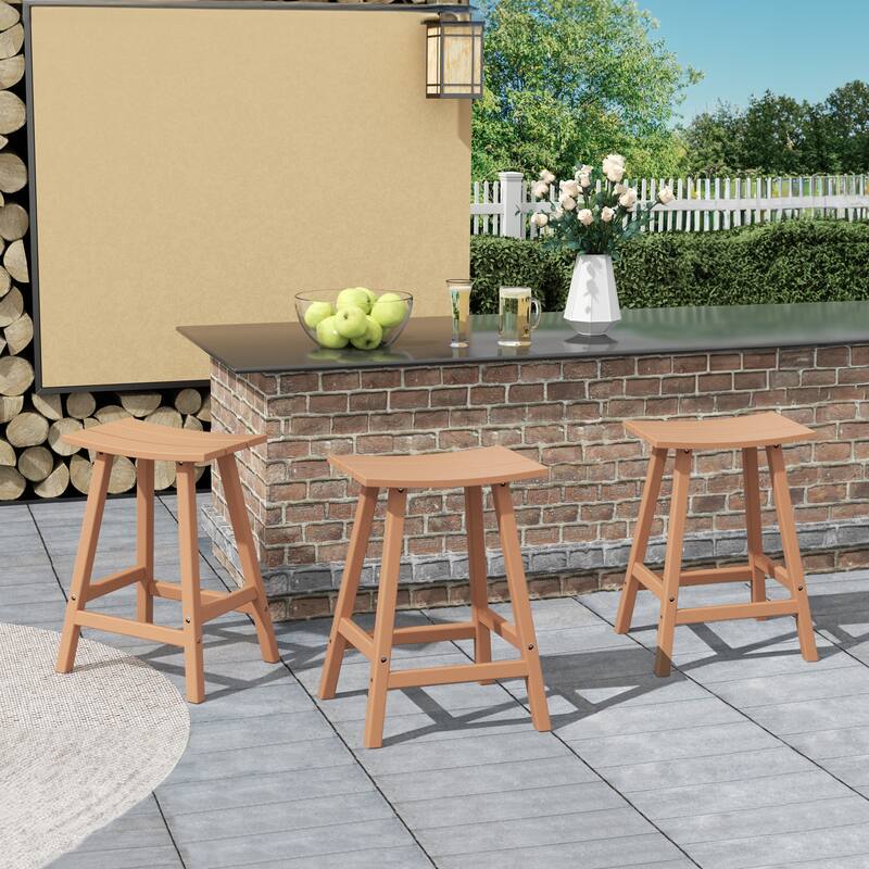 Polytrends Laguna Hdpe All Weather Outdoor Patio 24" Saddle Seat Counter Stool (Set Of 3)