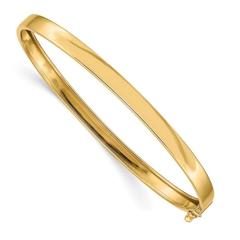 Curata 14k Yellow Gold Oval Solid Polished Safety clasp Flexible Bangle Bracelet
